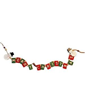 Wooden Blocks "Merry Christmas" with Snowmen on Each End Beads Hanger